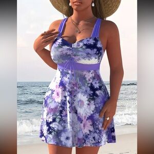 NEW 2 Piece Swim Dress Floral Purple